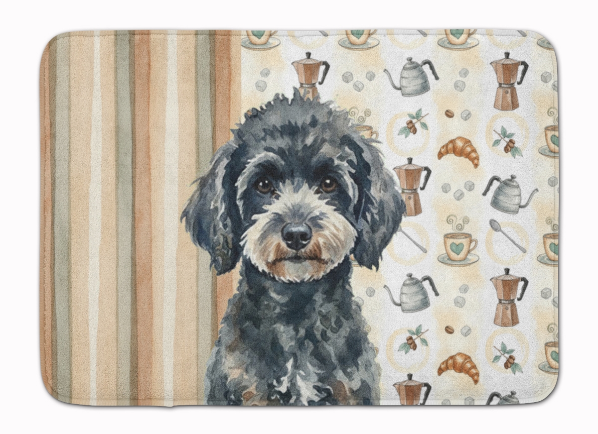 WDK7564RUG 19 x 27 in. Miniature Black Poodle Coffee Bar Memory Foam Kitchen Mat