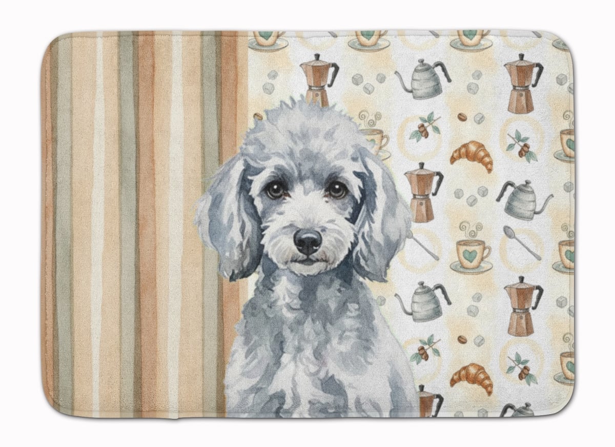 WDK7567RUG 19 x 27 in. Miniature Silver Poodle Coffee Bar Memory Foam Kitchen Mat
