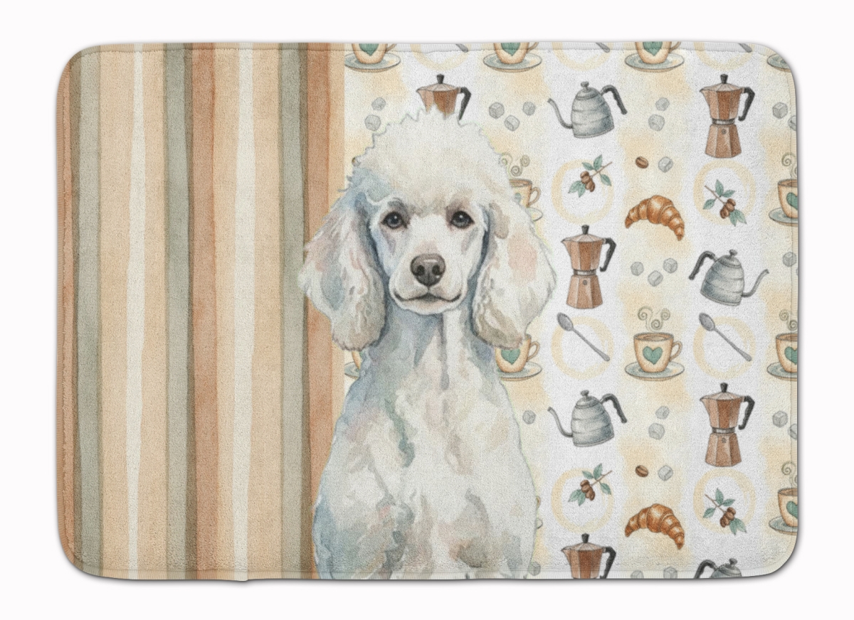 WDK7571RUG 19 x 27 in. Standard White Poodle Coffee Bar Memory Foam Kitchen Mat