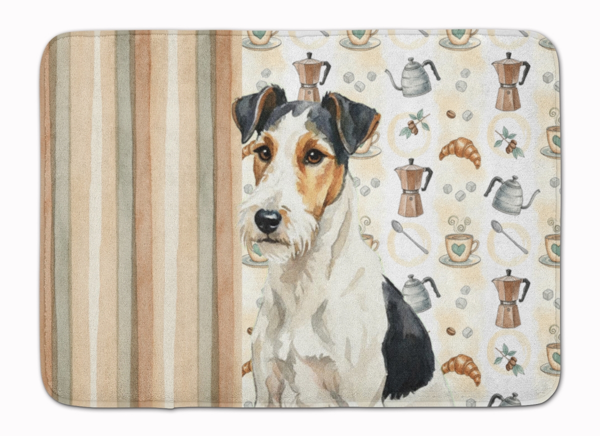 WDK7625RUG 19 x 27 in. Smooth Fox Terrier Coffee Bar Memory Foam Kitchen Mat