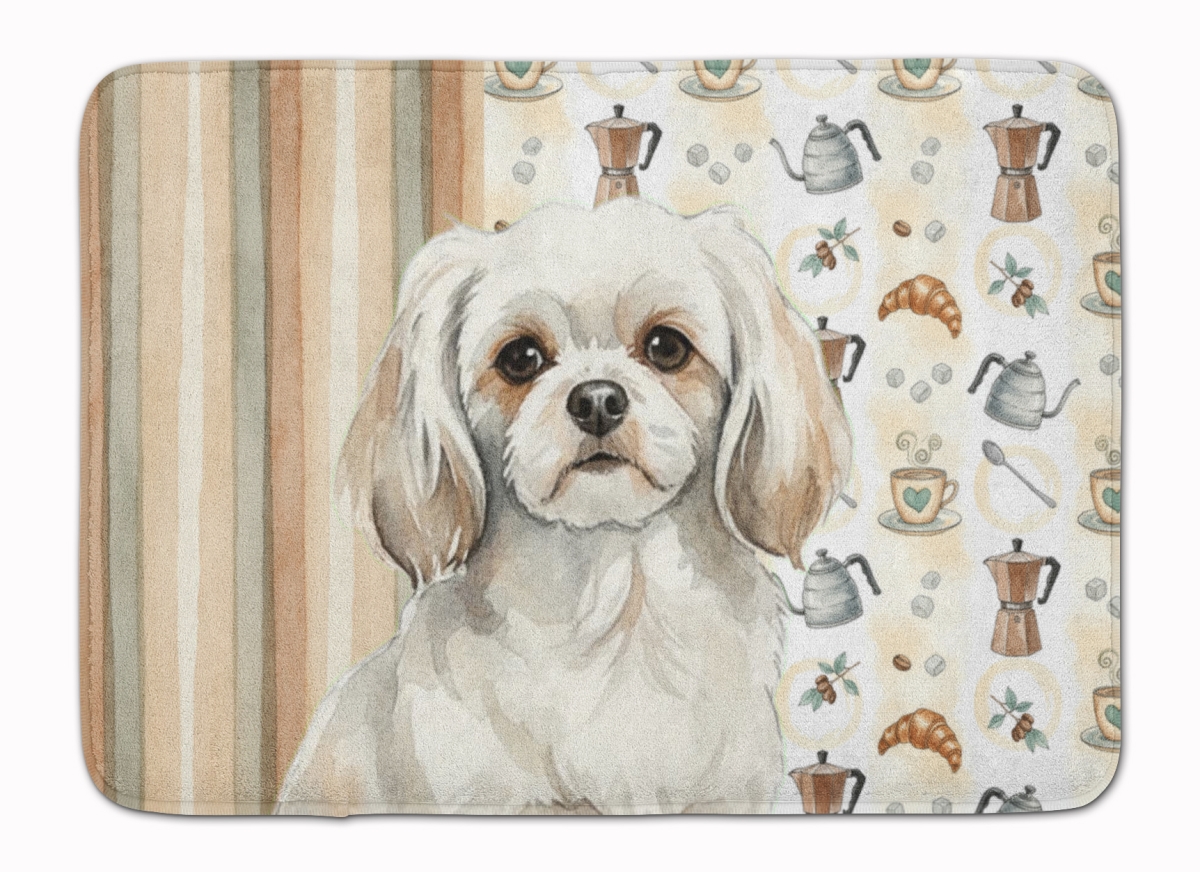 WDK7643RUG 19 x 27 in. White Tibetan Spaniel Coffee Bar Memory Foam Kitchen Mat