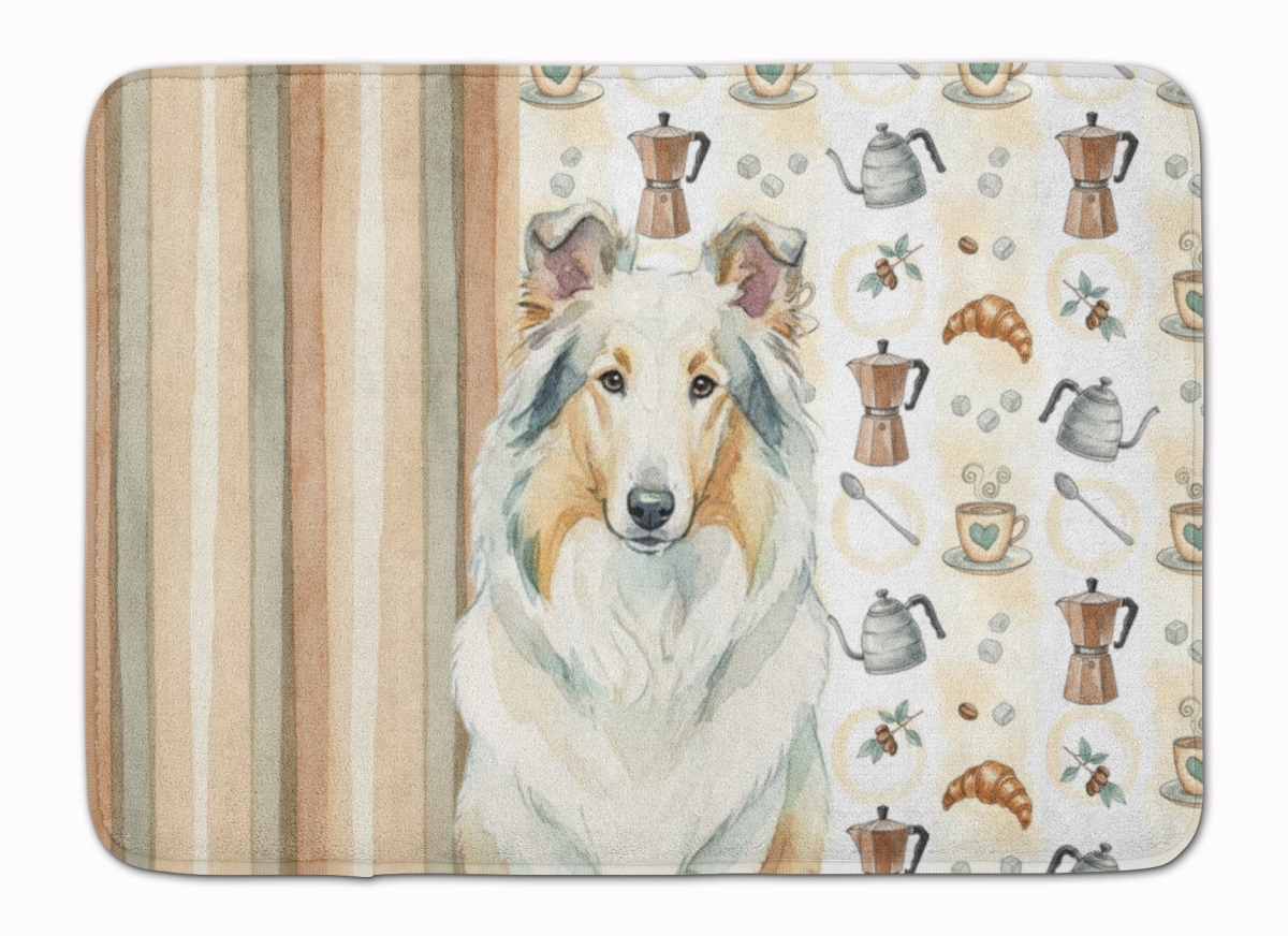 WDK7388RUG 19 x 27 in. White Collie Coffee Bar Memory Foam Kitchen Mat