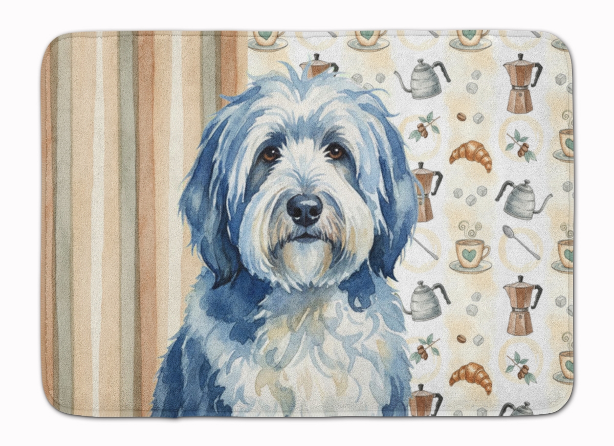 WDK7536RUG 19 x 27 in. Blue & White Old English Sheepdog Coffee Bar Memory Foam Kitchen Mat