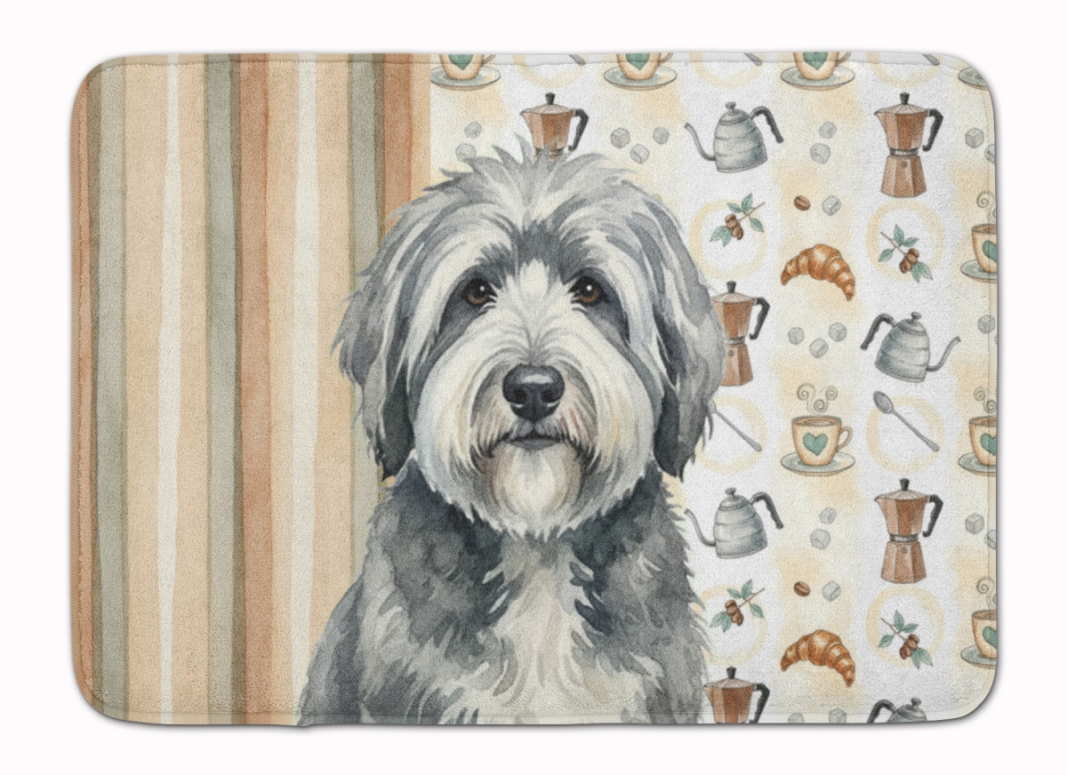 WDK7537RUG 19 x 27 in. Gray & White Old English Sheepdog Coffee Bar Memory Foam Kitchen Mat
