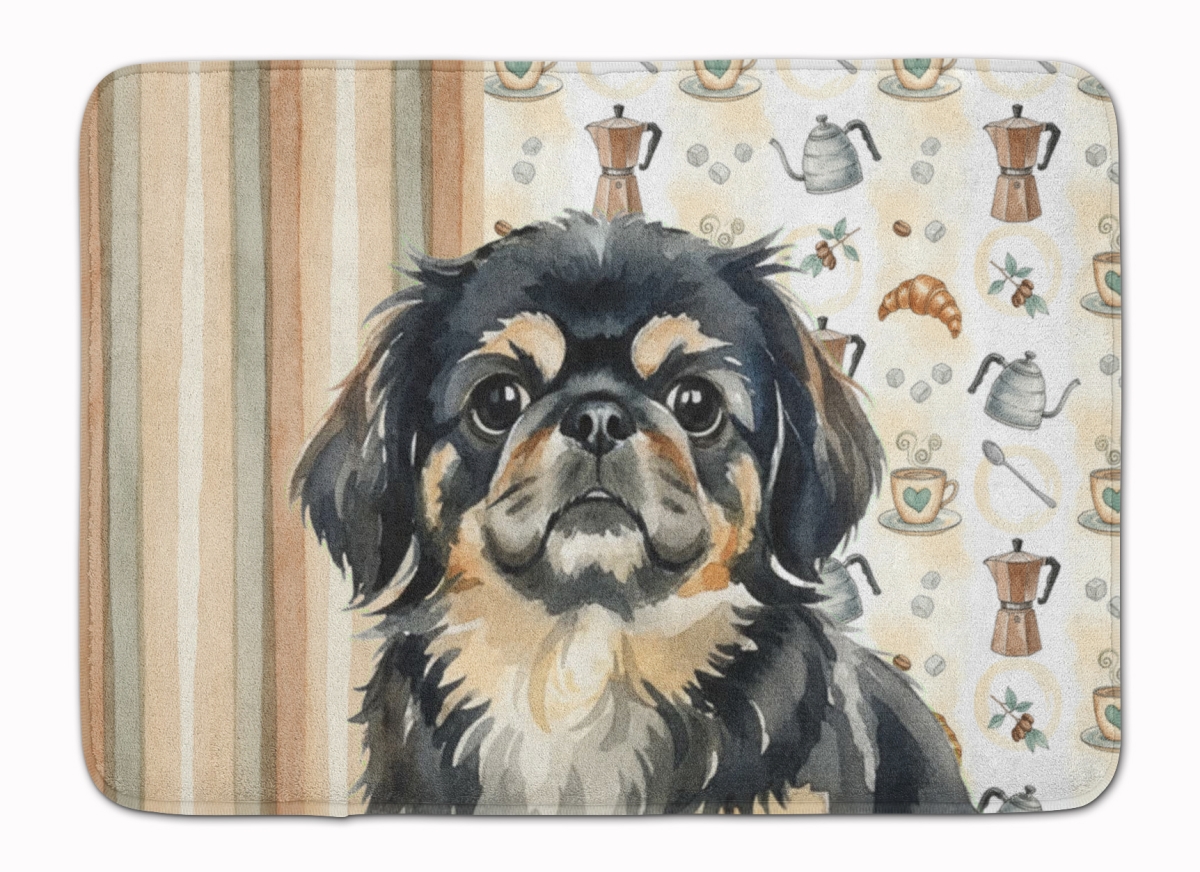 WDK7547RUG 19 x 27 in. Black & Tan Pekingese Coffee Bar Memory Foam Kitchen Mat