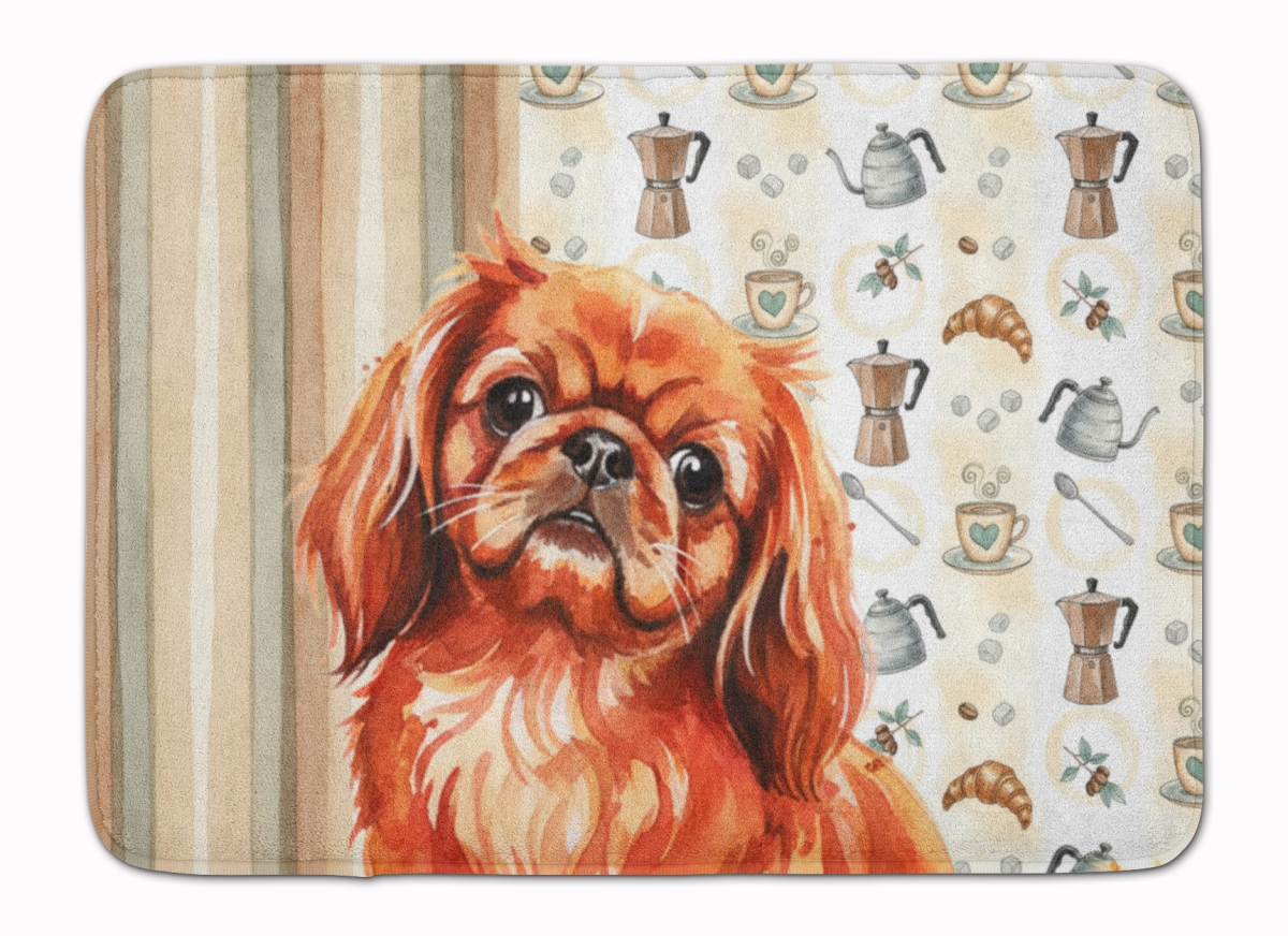 WDK7551RUG 19 x 27 in. Red Pekingese Coffee Bar Memory Foam Kitchen Mat