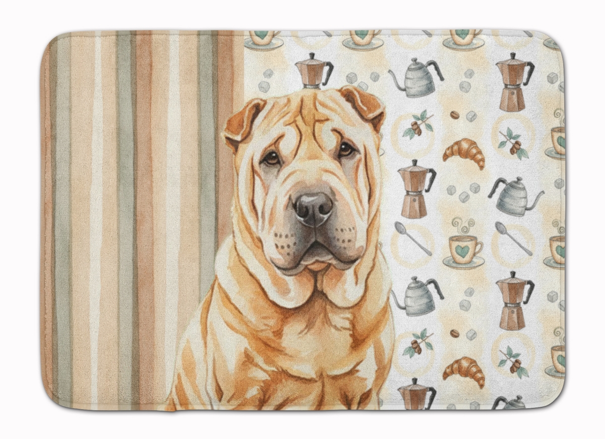 WDK7609RUG 19 x 27 in. Red Shar Pei Coffee Bar Memory Foam Kitchen Mat