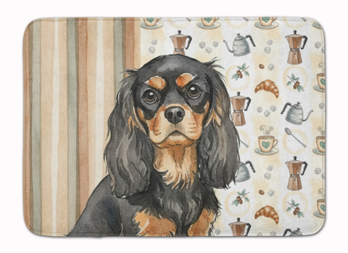 WDK7362RUG 19 x 27 in. Black & Tan Cavalier Spaniel Coffee Bar Memory Foam Kitchen Mat