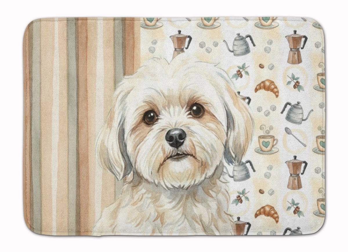 WDK7505RUG 19 x 27 in. White Lhasa Apso Coffee Bar Memory Foam Kitchen Mat