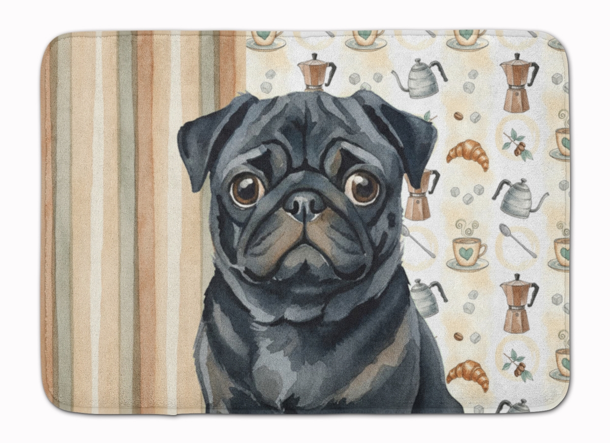WDK7581RUG 19 x 27 in. Black Pug Coffee Bar Memory Foam Kitchen Mat