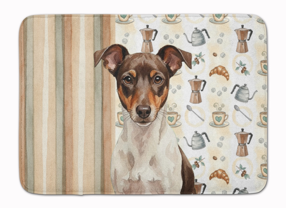 WDK7584RUG 19 x 27 in. Chocolate & White Rat Terrier Coffee Bar Memory Foam Kitchen Mat