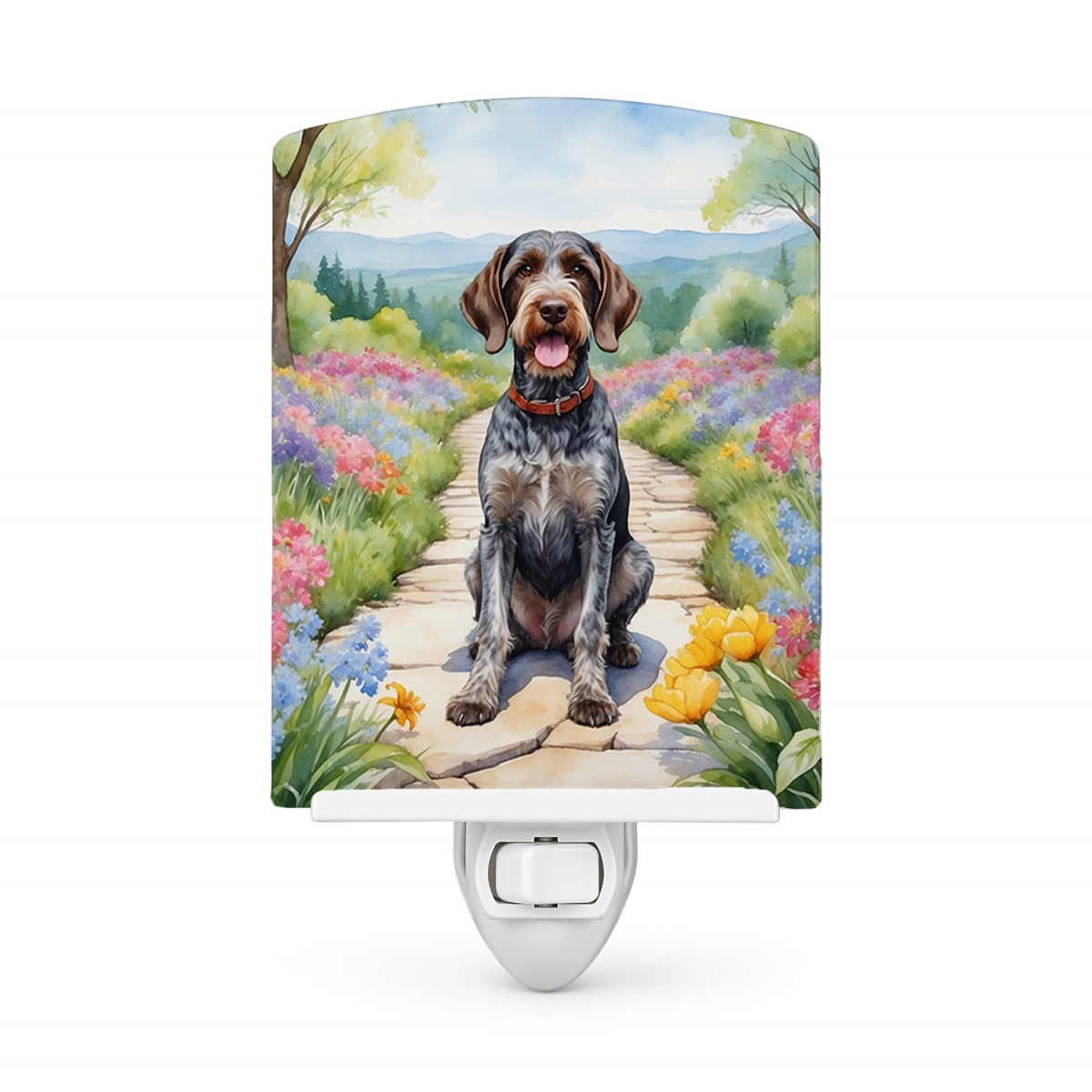 DAC6634CNL 6 x 4 in. German Wirehaired Pointer Spring Path Ceramic Night Light