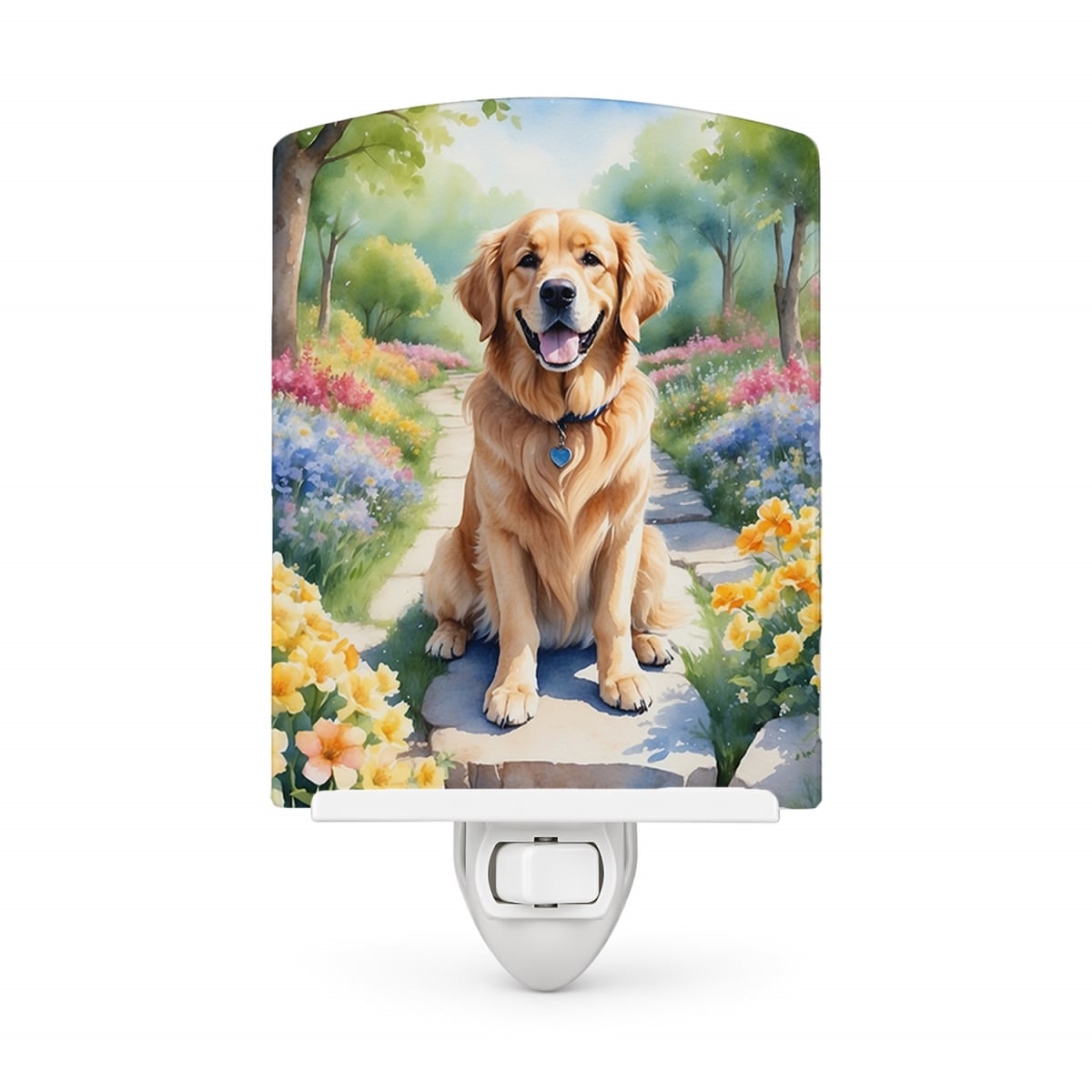 DAC6637CNL 6 x 4 in. Golden Retriever Spring Path Ceramic Night Light