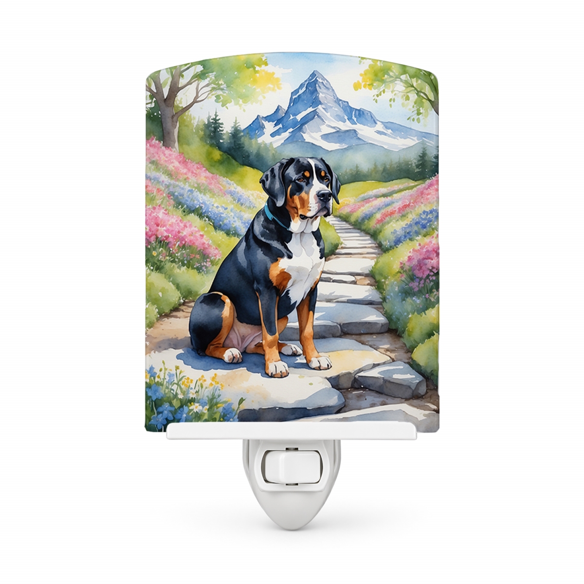 DAC6646CNL 6 x 4 in. Greater Swiss Mountain Dog Spring Path Ceramic Night Light