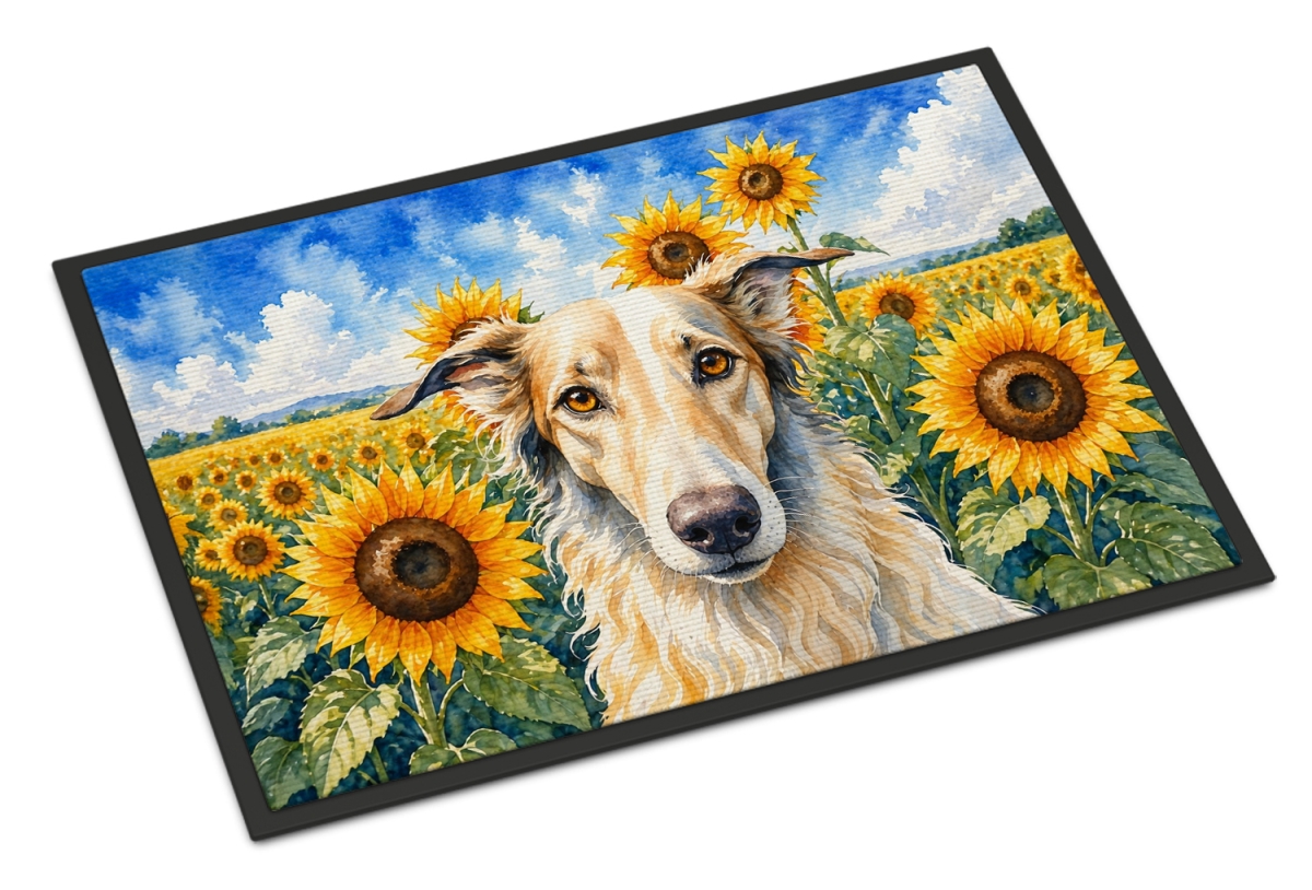 DAC6035MAT 18 x 27 in. Borzoi in Sunflowers Doormat