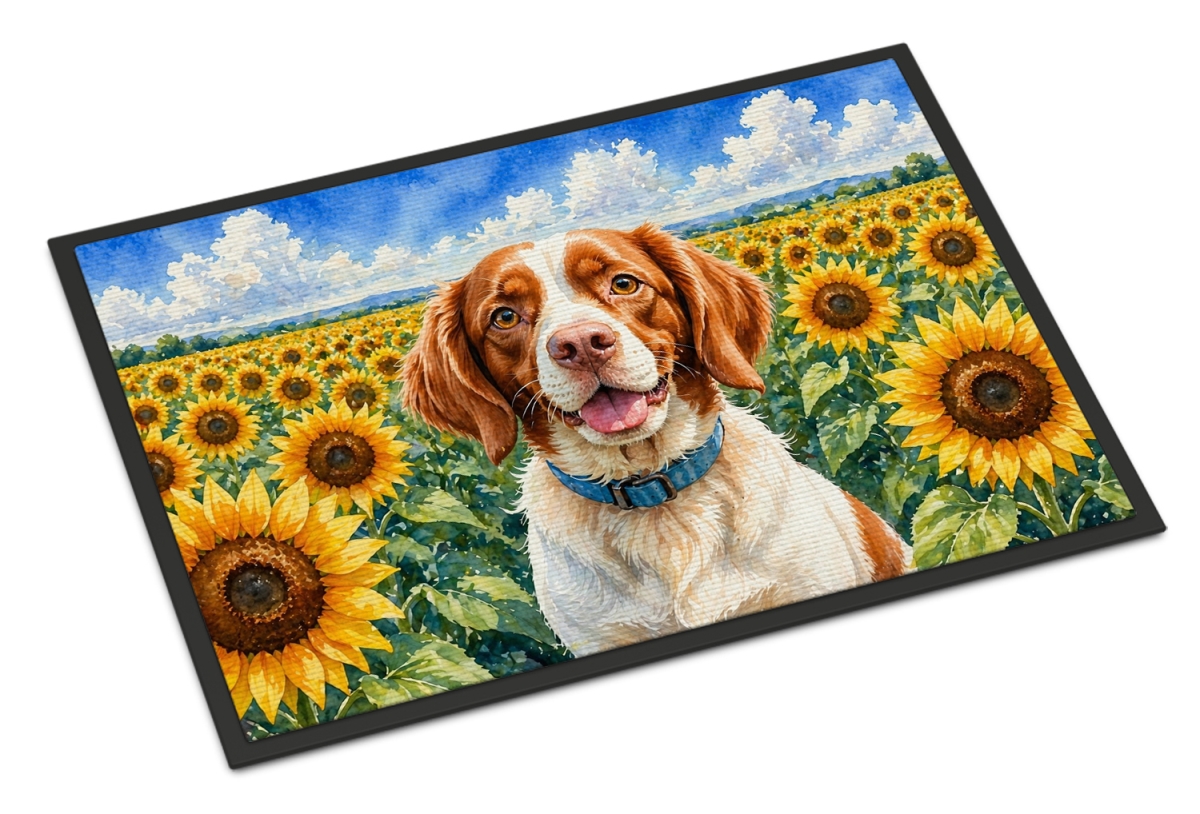 DAC6040MAT 18 x 27 in. Brittany Spaniel in Sunflowers Doormat