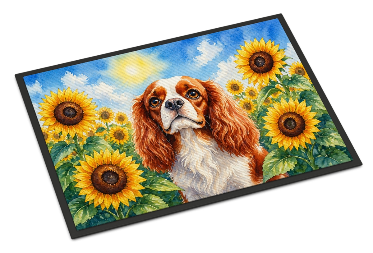 DAC6047MAT 18 x 27 in. Cavalier Spaniel in Sunflowers Doormat