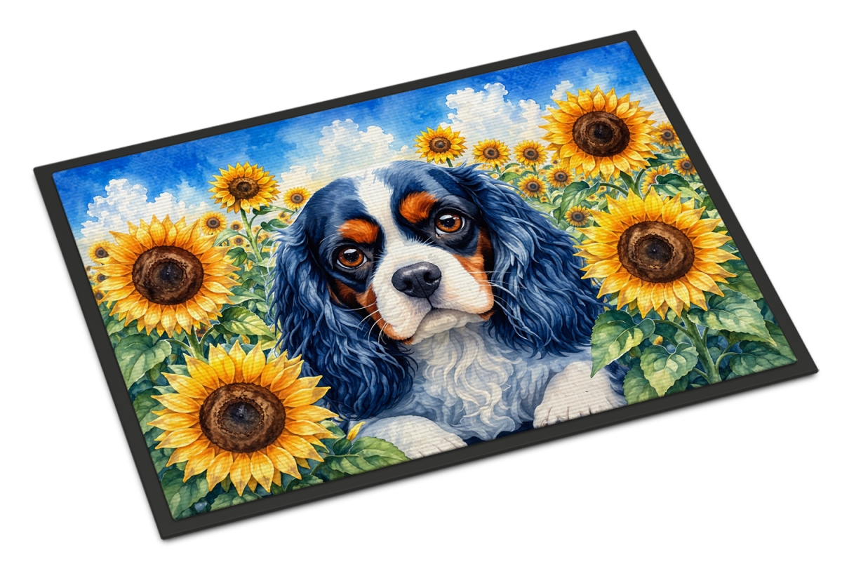 DAC6049MAT 18 x 27 in. Cavalier Spaniel in Sunflowers Doormat