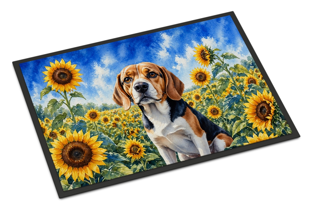 DAC6019JMAT 24 x 36 in. Beagle in Sunflowers Doormat