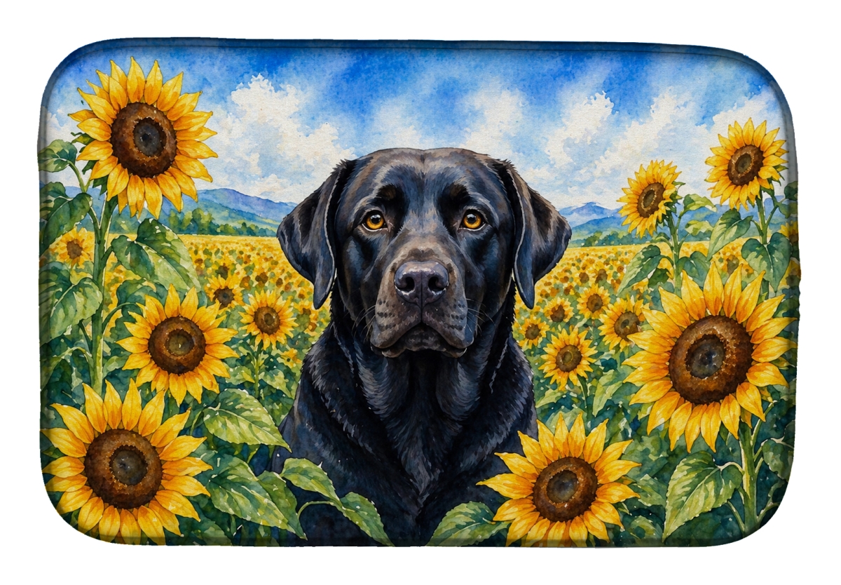 DAC6109DDM 21 x 14 in. Labrador Retriever in Sunflowers Dish Drying Mat