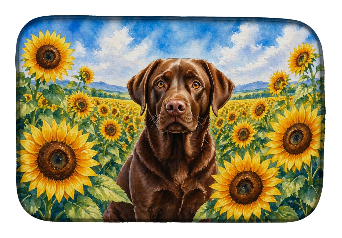 DAC6110DDM 21 x 14 in. Labrador Retriever in Sunflowers Dish Drying Mat