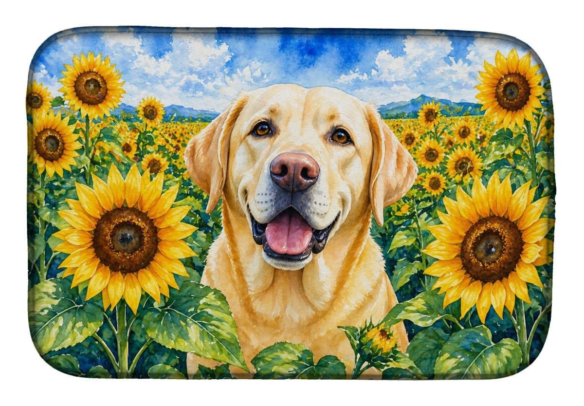 DAC6111DDM 21 x 14 in. Labrador Retriever in Sunflowers Dish Drying Mat