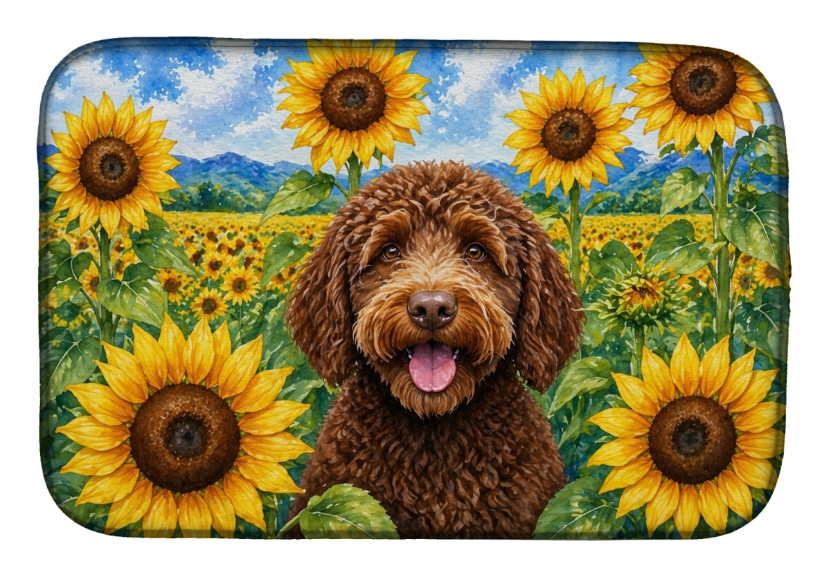 DAC6112DDM 21 x 14 in. Labradoodle in Sunflowers Dish Drying Mat