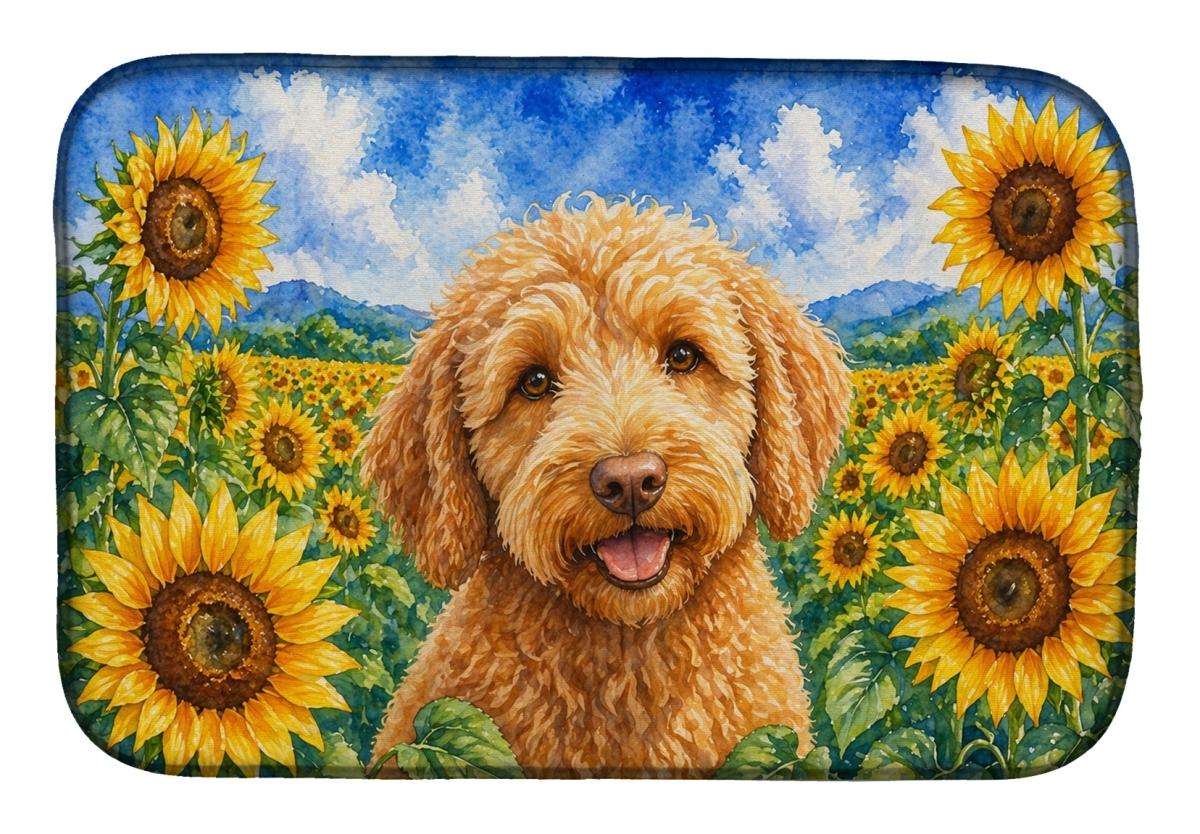 DAC6113DDM 21 x 14 in. Labradoodle in Sunflowers Dish Drying Mat