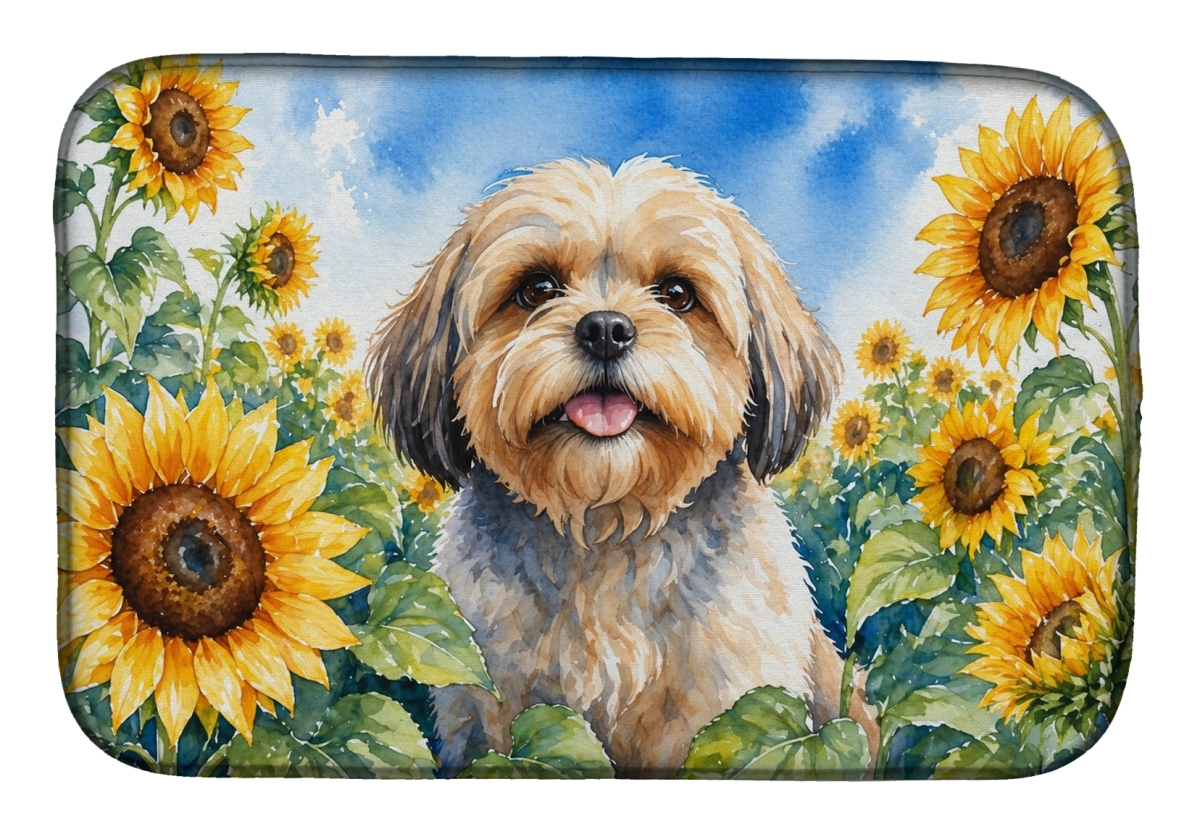 DAC6116DDM 21 x 14 in. Lhasa Apso in Sunflowers Dish Drying Mat
