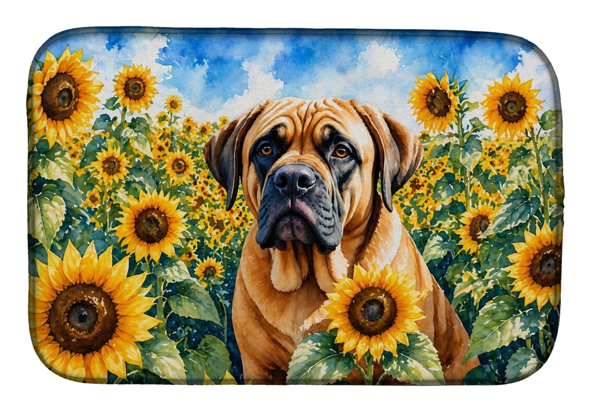 DAC6120DDM 21 x 14 in. Mastiff in Sunflowers Dish Drying Mat