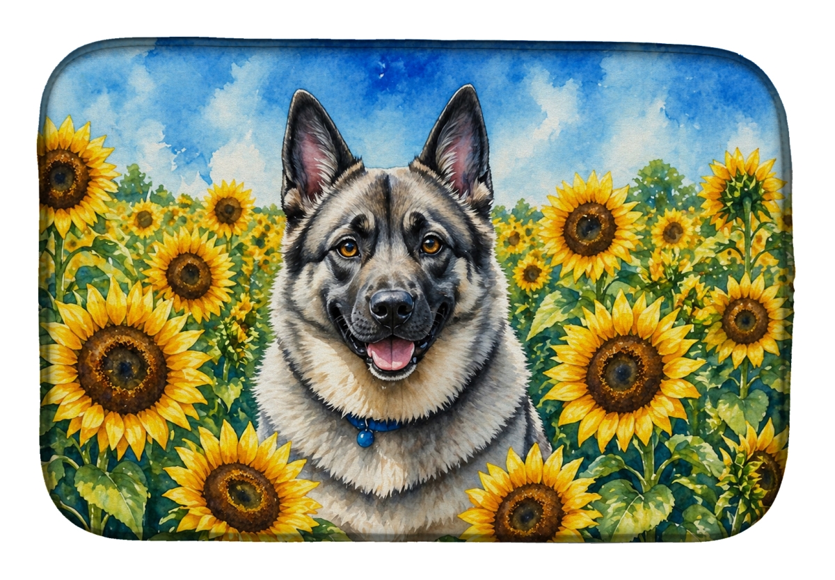 DAC6126DDM 21 x 14 in. Norwegian Elkhound in Sunflowers Dish Drying Mat