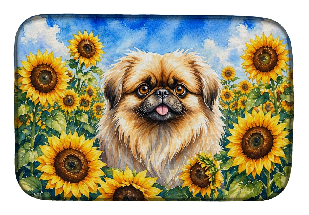 DAC6132DDM 21 x 14 in. Pekingese in Sunflowers Dish Drying Mat