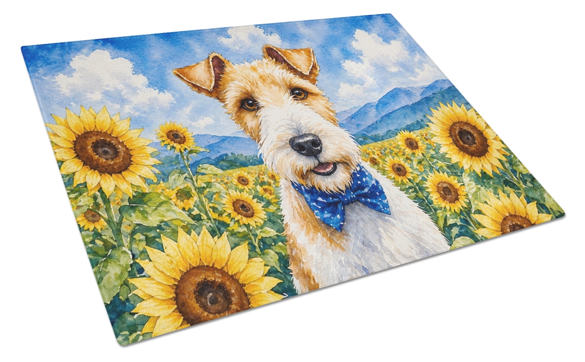 DAC6079LCB 11.25 x 15.25 in. Fox Terrier in Sunflowers Cutting Board
