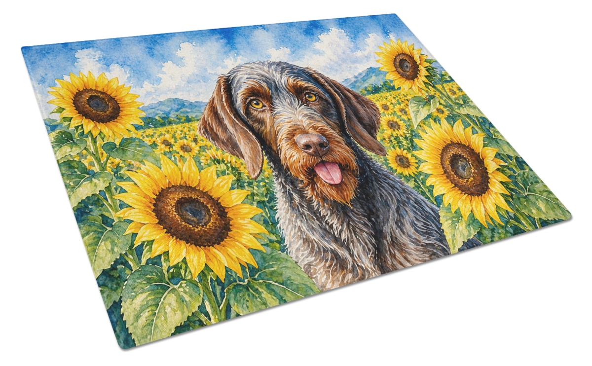 DAC6086LCB 11.25 x 15.25 in. German Wirehaired Pointer in Sunflowers Cutting Board