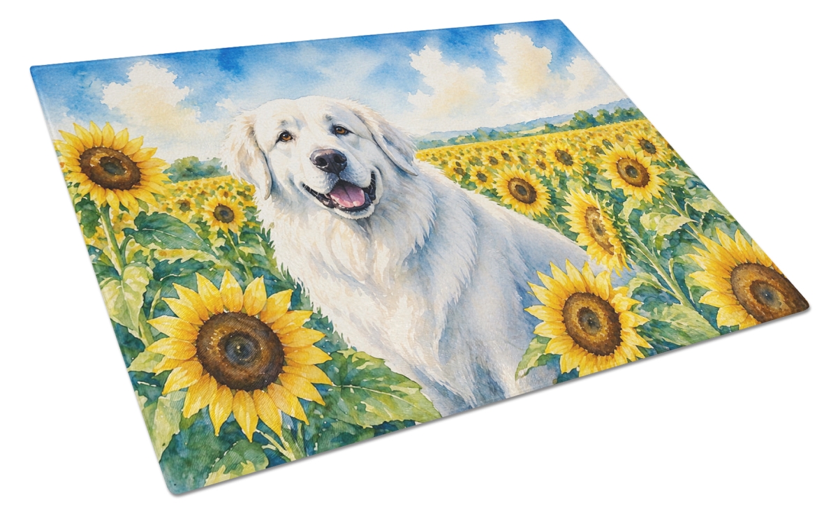 DAC6093LCB 11.25 x 15.25 in. Great Pyrenees in Sunflowers Cutting Board