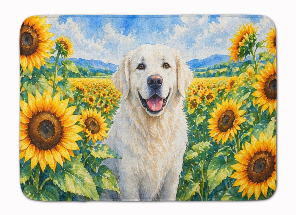 DAC6108RUG 19 x 27 in. Kuvasz in Sunflowers Memory Foam Kitchen Mat