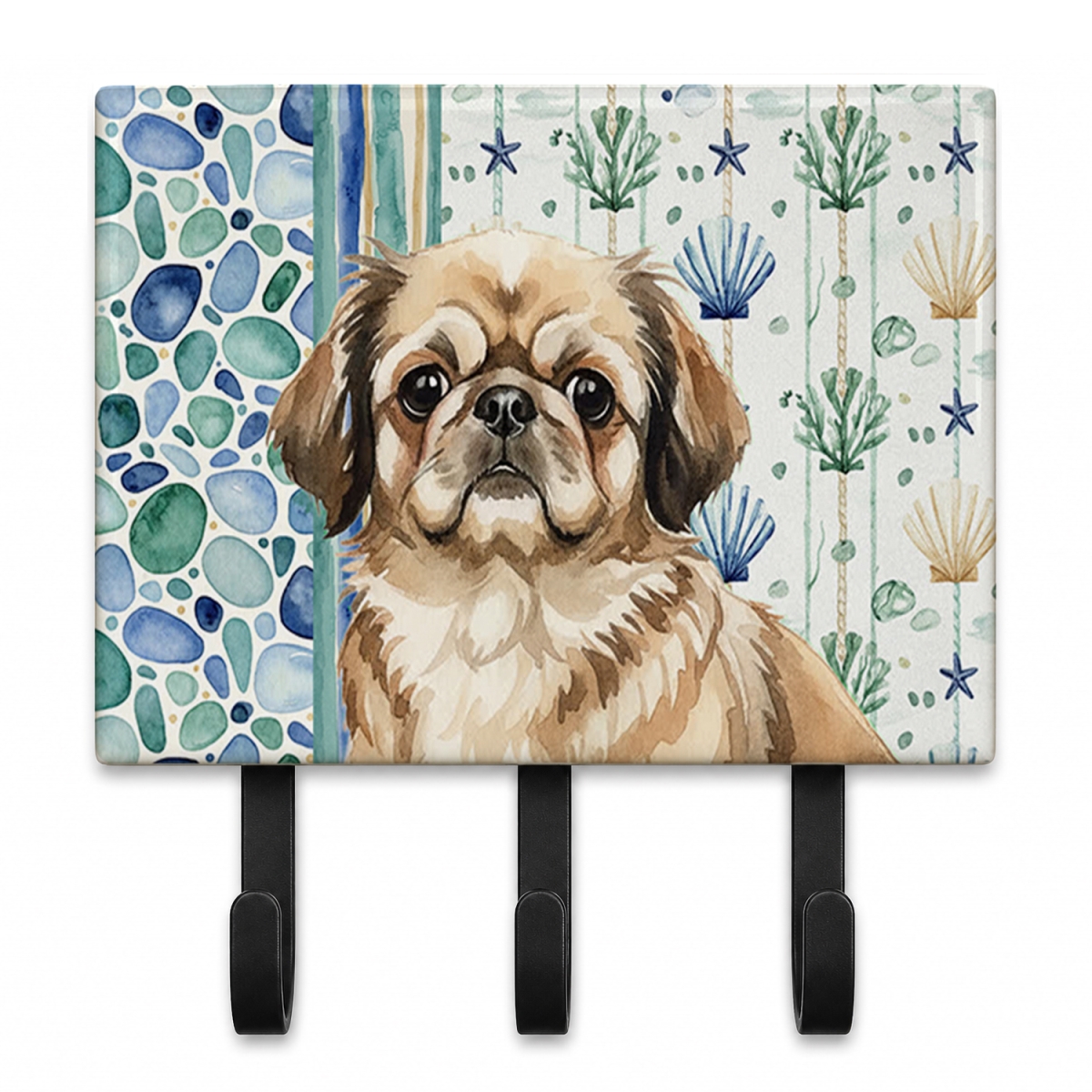 WDK7152TH68 9 x 6 in. Sable Pekingese Coastal Sea Glass Leash or Key Holder