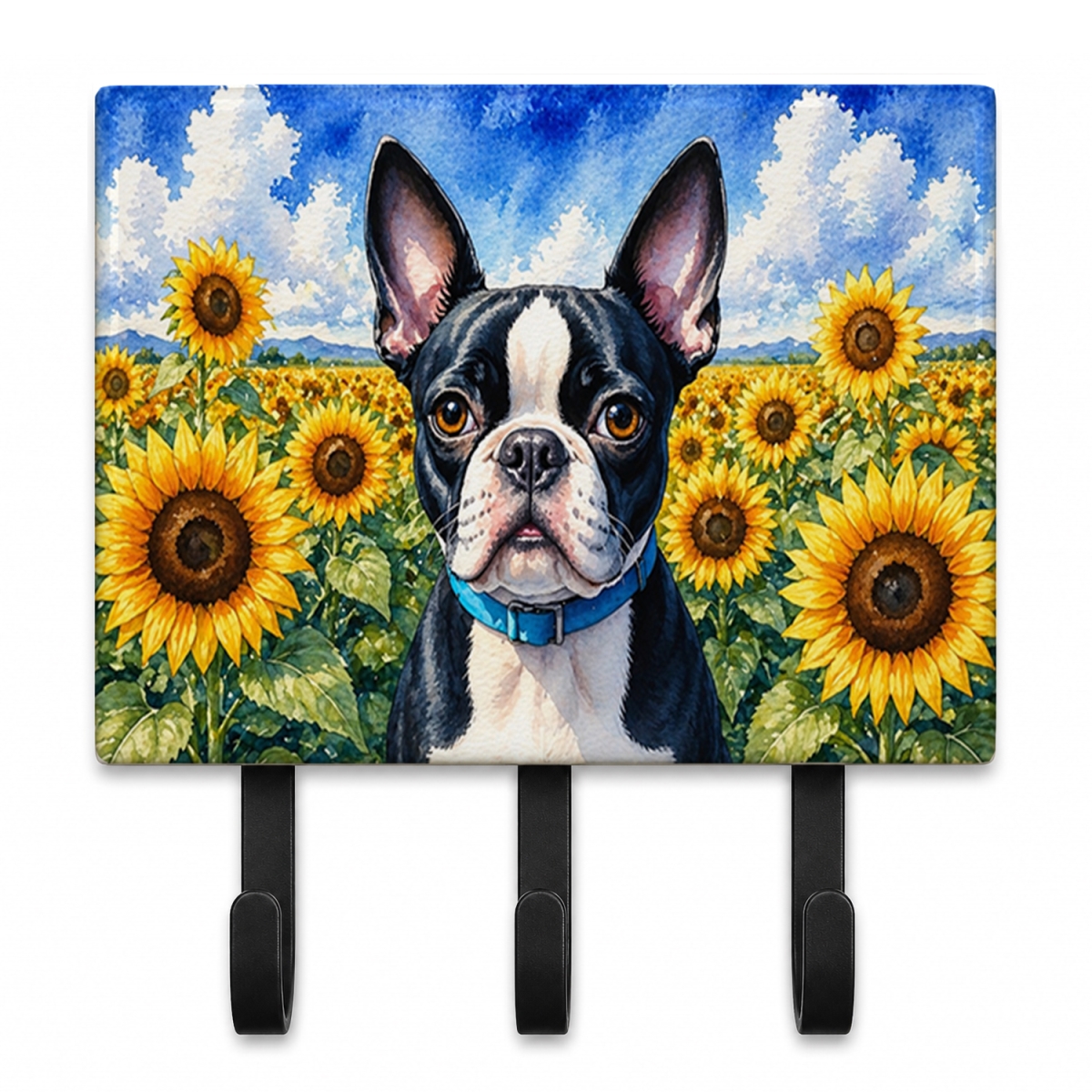 DAC6036TH68 9 x 6 in. Boston Terrier in Sunflowers Leash or Key Holder