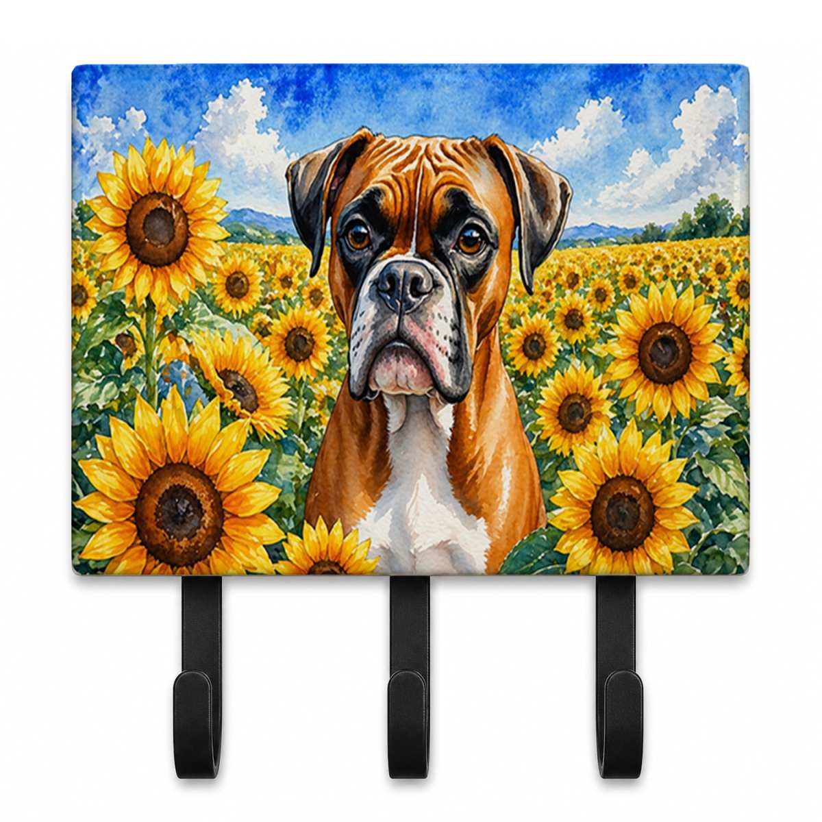 DAC6037TH68 9 x 6 in. Boxer in Sunflowers Leash or Key Holder