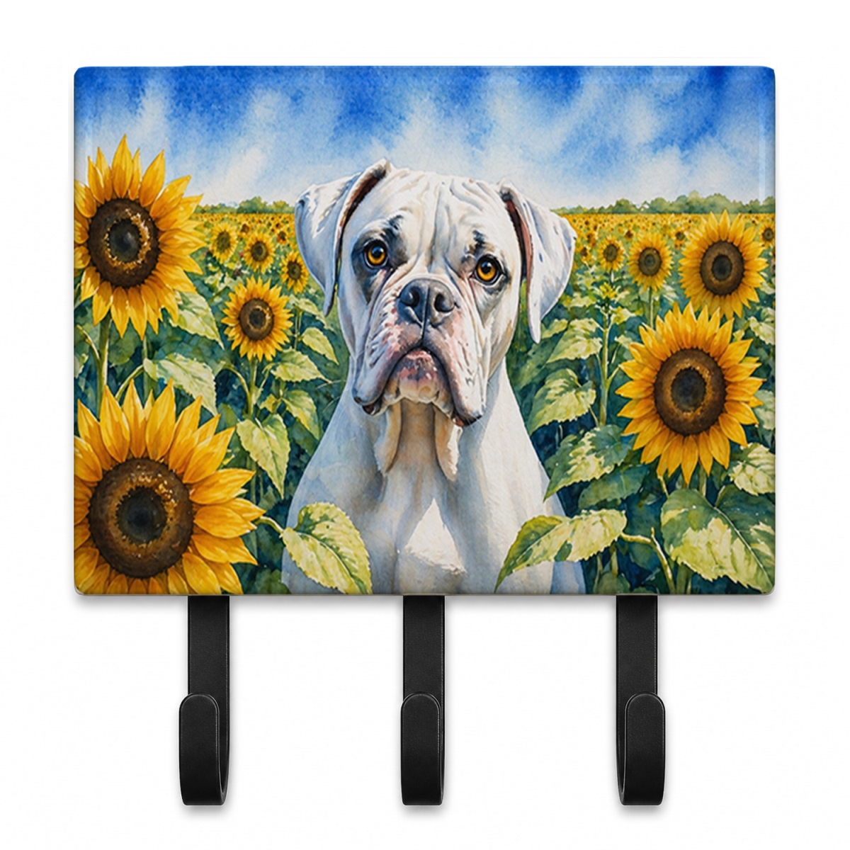 DAC6038TH68 9 x 6 in. Boxer in Sunflowers Leash or Key Holder