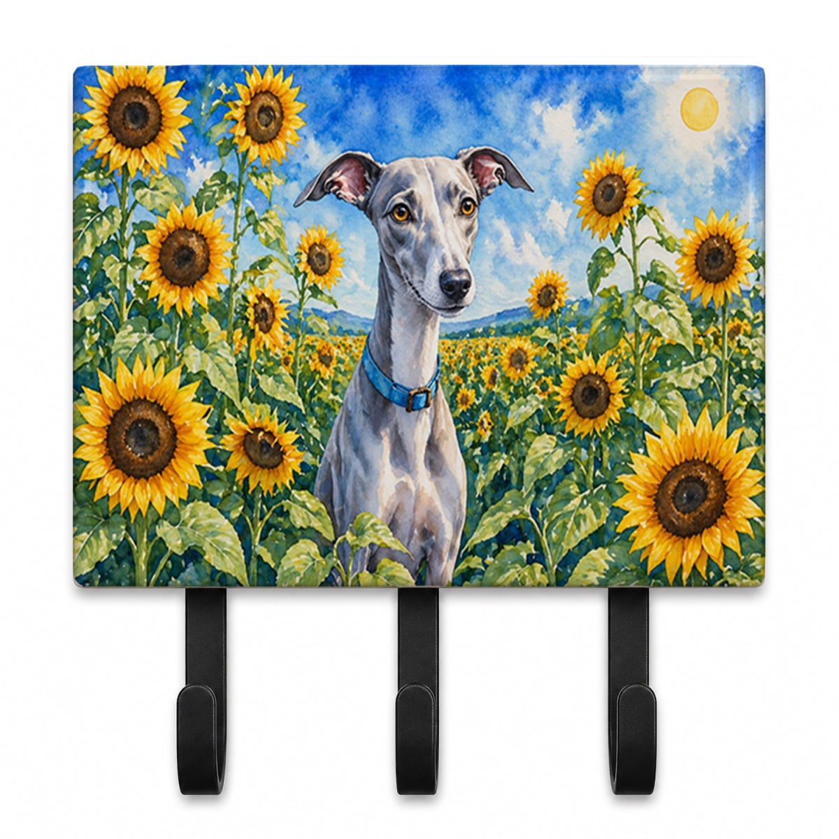 DAC6176TH68 9 x 6 in. Whippet in Sunflowers Leash or Key Holder