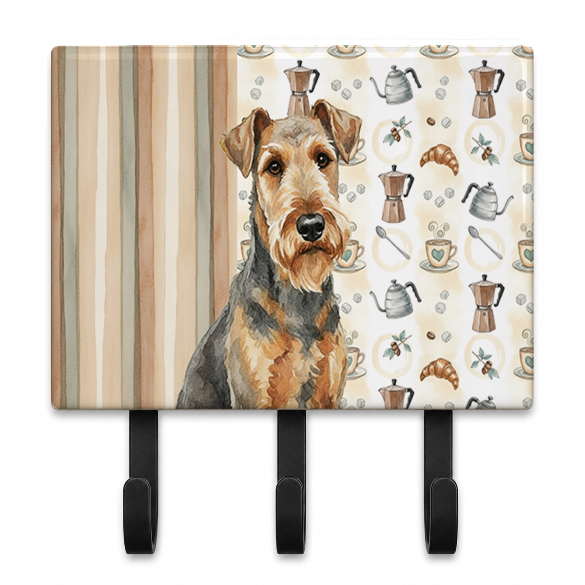 WDK7268TH68 9 x 6 in. Grizzle Airedale Terrier Coffee Bar Leash or Key Holder