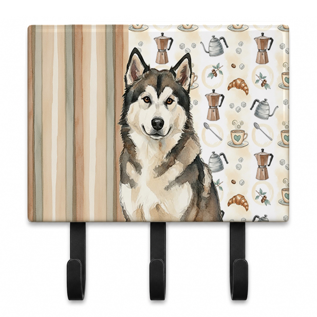 WDK7276TH68 9 x 6 in. Sable & White Alaskan Malamute Coffee Bar Leash or Key Holder