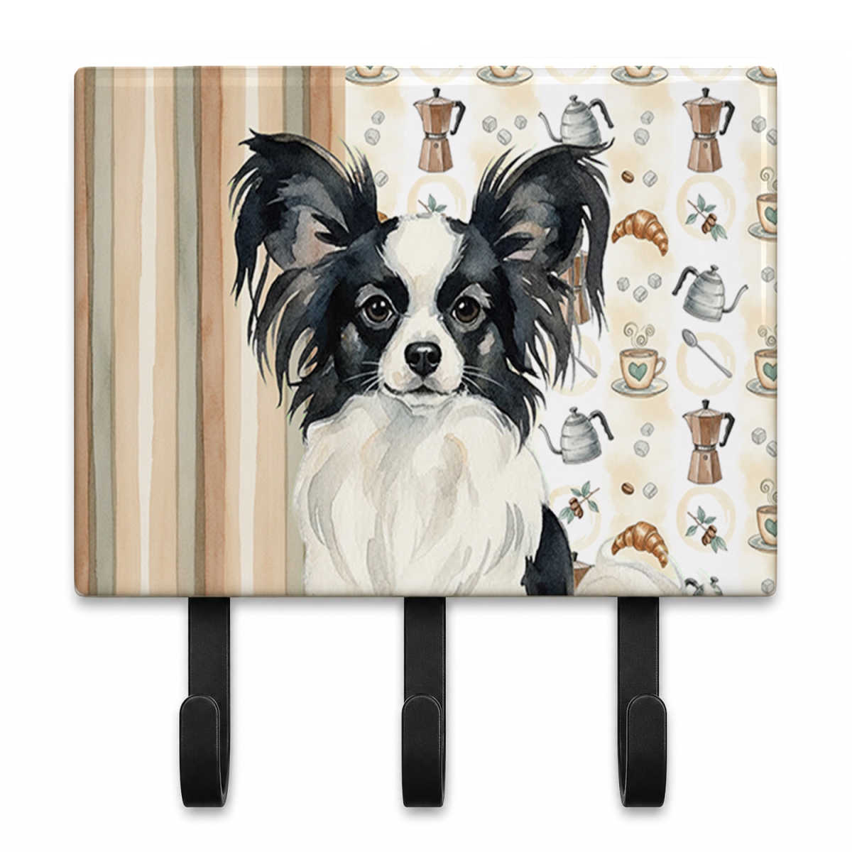 WDK7541TH68 9 x 6 in. Black & White Papillon Coffee Bar Leash or Key Holder