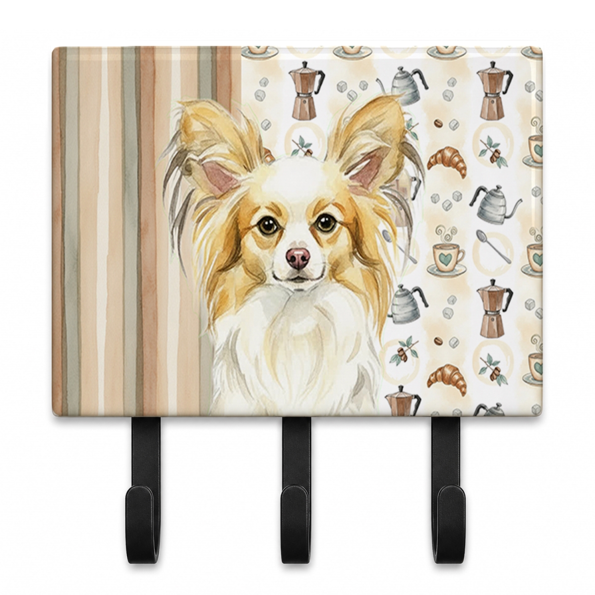 WDK7542TH68 9 x 6 in. Lemon & White Papillon Coffee Bar Leash or Key Holder