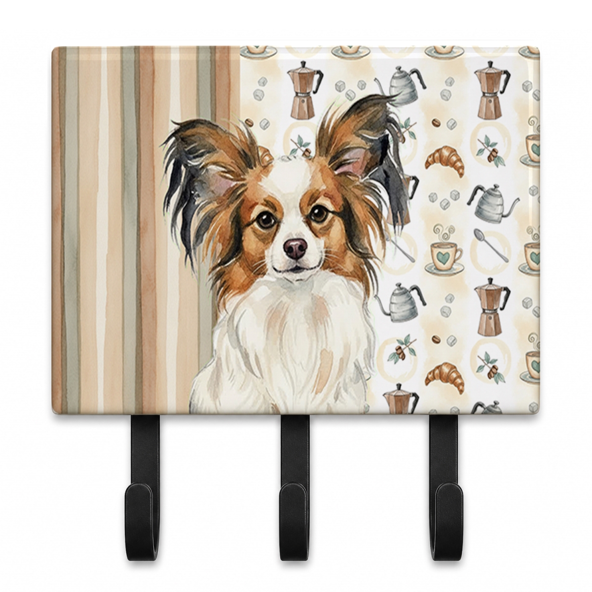 WDK7545TH68 9 x 6 in. White with Sable Papillon Coffee Bar Leash or Key Holder
