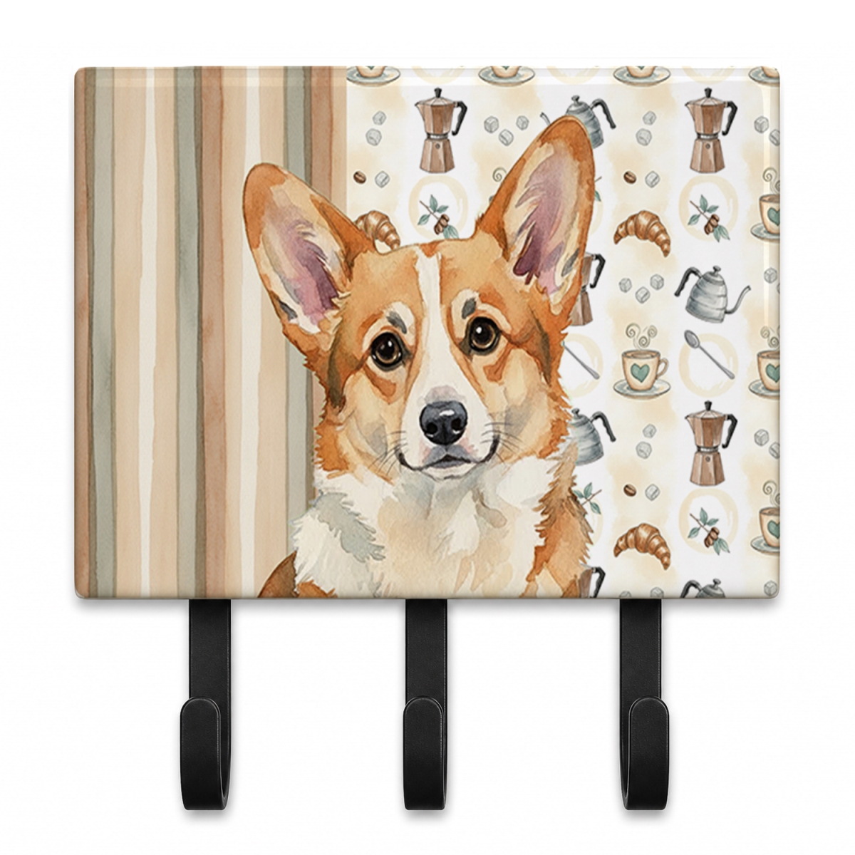 WDK7553TH68 9 x 6 in. Corgi Coffee Bar Leash or Key Holder