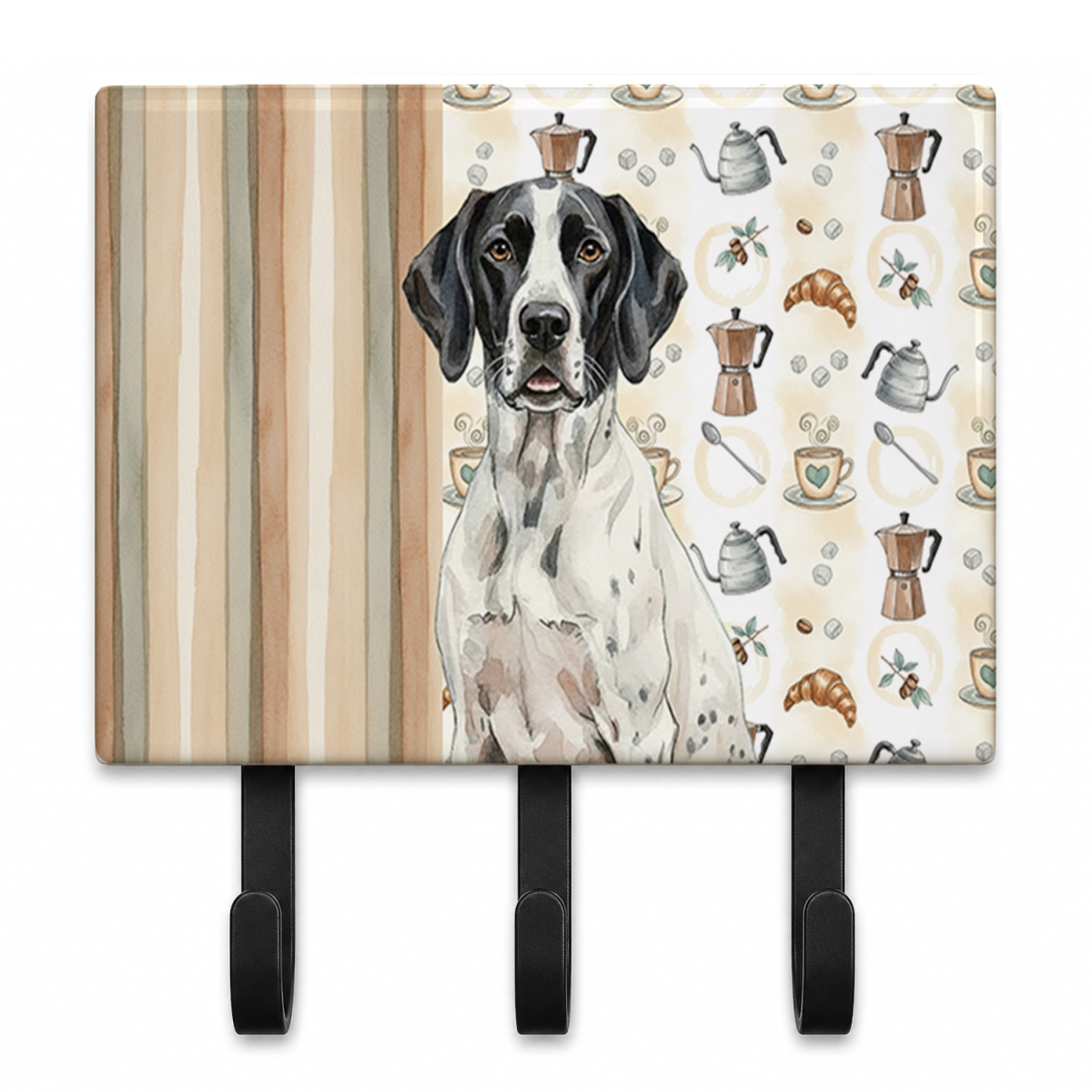WDK7554TH68 9 x 6 in. Black & White Pointer Coffee Bar Leash or Key Holder