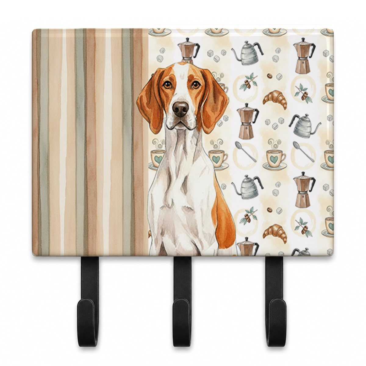 WDK7557TH68 9 x 6 in. Orange & White Pointer Coffee Bar Leash or Key Holder