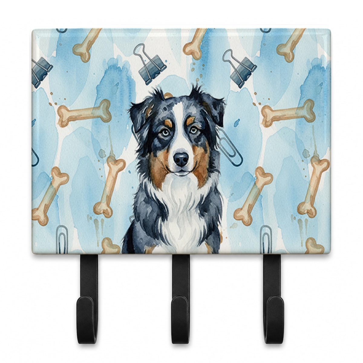 DAC9149TH68 9 x 6 in. Black Australian Shepherd Coworker Leash or Key Holder